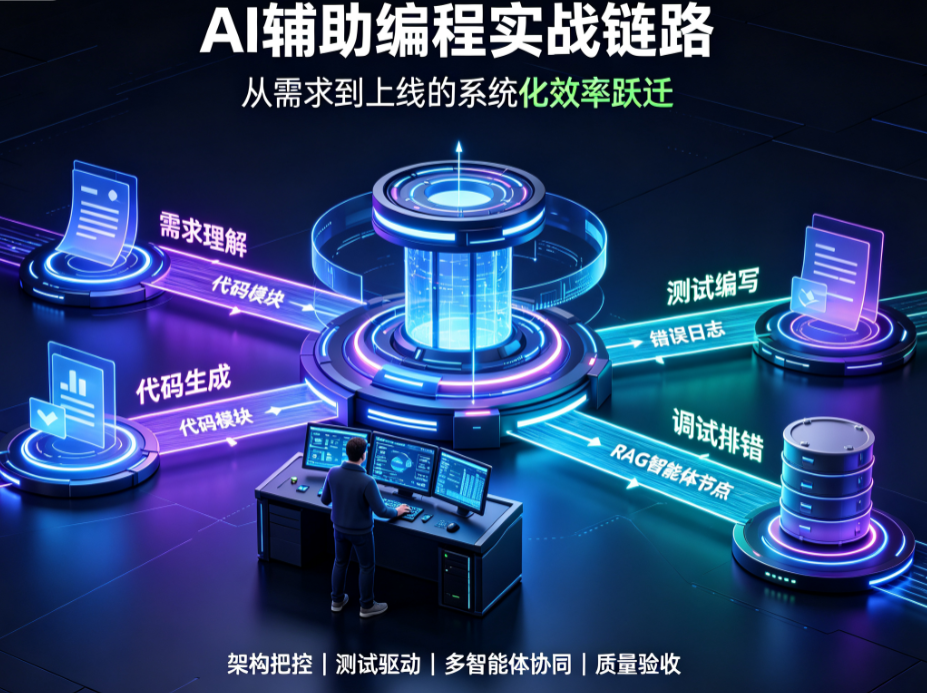AI辅助编程全流程的4个阶段:需求理解→代码生成→测试编写→调试排错