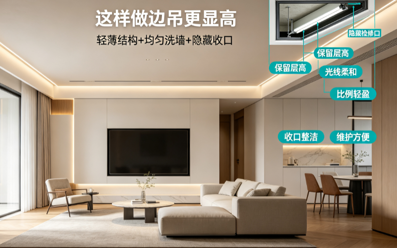 局部吊顶做了反而压抑?揭秘客厅边吊的设计技巧与避坑注意事项