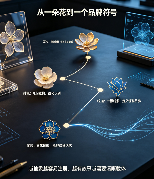 花型Logo设计的4种风格:写实花卉→抽象花瓣→线描花型→图腾花语