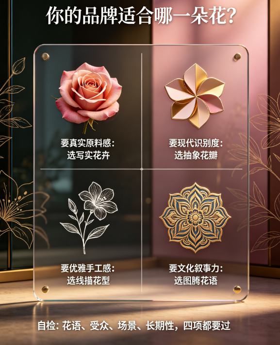 花型Logo设计的4种风格:写实花卉→抽象花瓣→线描花型→图腾花语