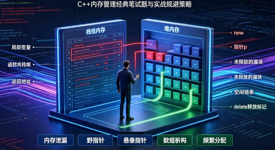 C++内存管理怎么实战?5个经典笔试题揭示new/delete与野指针规避的核心
