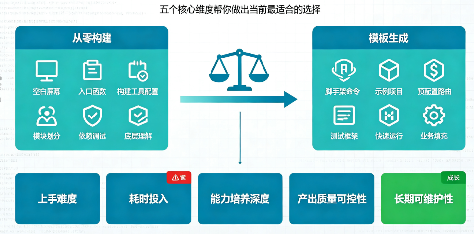 从零构建vs从模板生成:新手掌握基础能力的差异