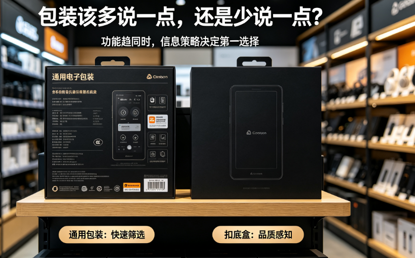 多功能音乐播放器扣底盒vs通用电子包装:功能信息传达与品牌调性的对比
