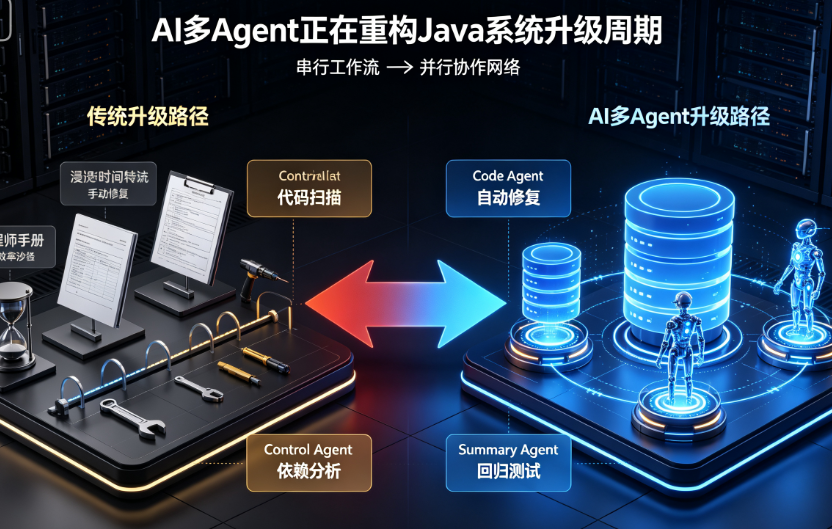 人工主导的老旧Java系统升级vs AI多Agent协作驱动升级：周期、质量与成本的对比