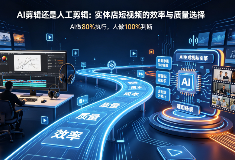 人工剪辑3小时 vs AI生成3分钟:门店短视频生产效率的百倍差距