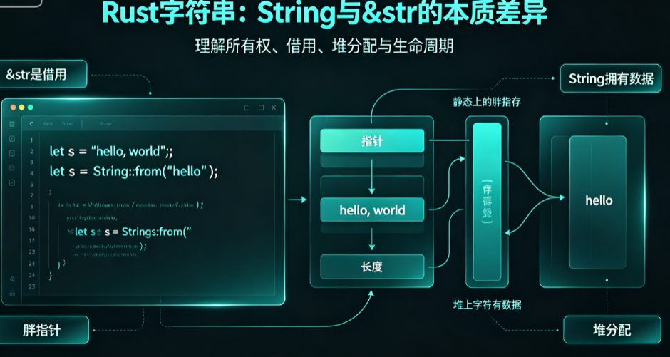 Rust中的String与&str究竟有何不同?何时该用借用,何时必须拥有所有权?一文讲透内存哲学