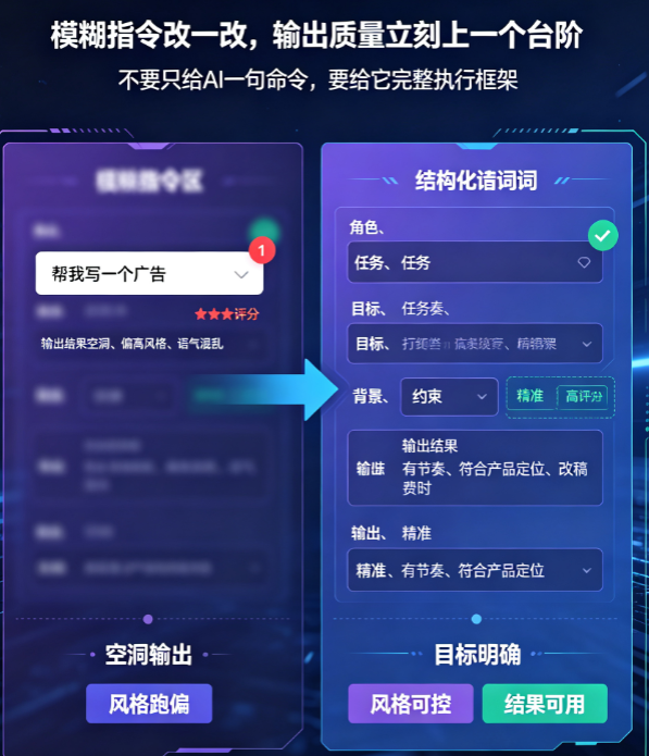 AI提示词别只懂“写一个广告”！从角色设定到风格约束的完整编写指南