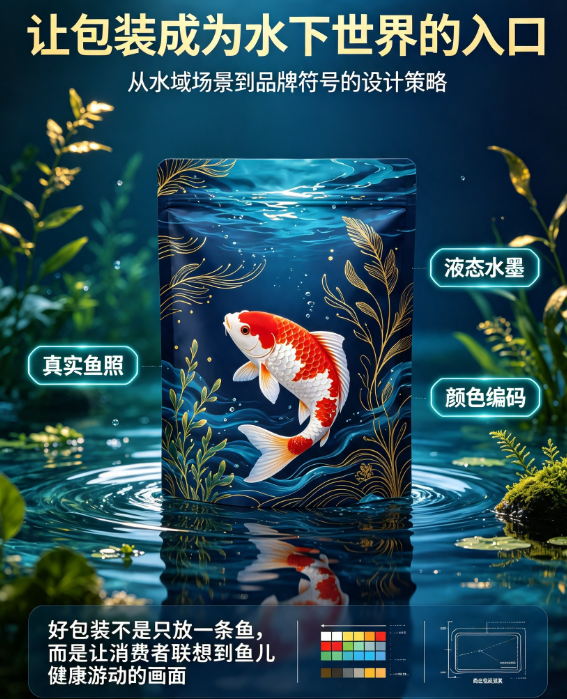 观赏鱼饲料包装袋怎么设计？水域场景、视觉效果与品牌识别如何平衡？