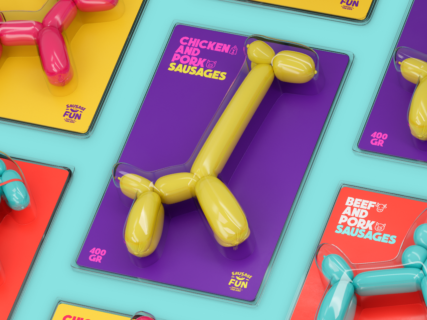 可爱动物造型的Sausage Fun香肠包装设计