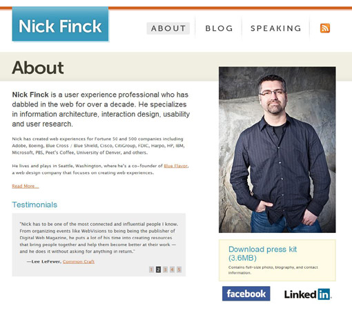 Nick Finck 关于我们的创意网页设计