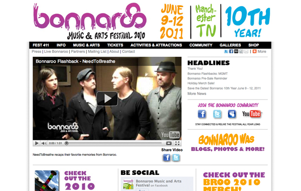 Bonnaroo 颜色艳丽网页设计案例