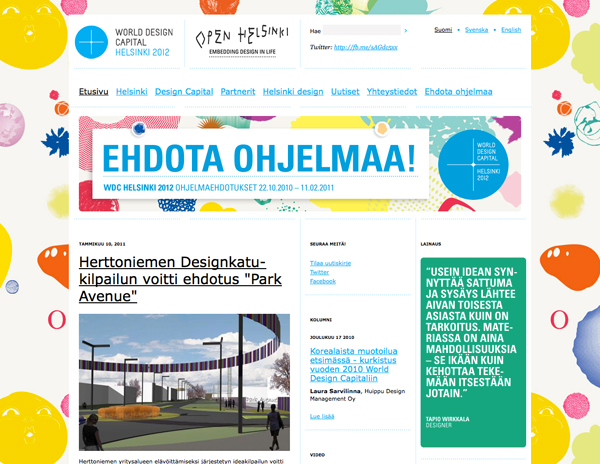 Etusivu World Design Capital Helsinki 2012 颜色艳丽网页设计案例