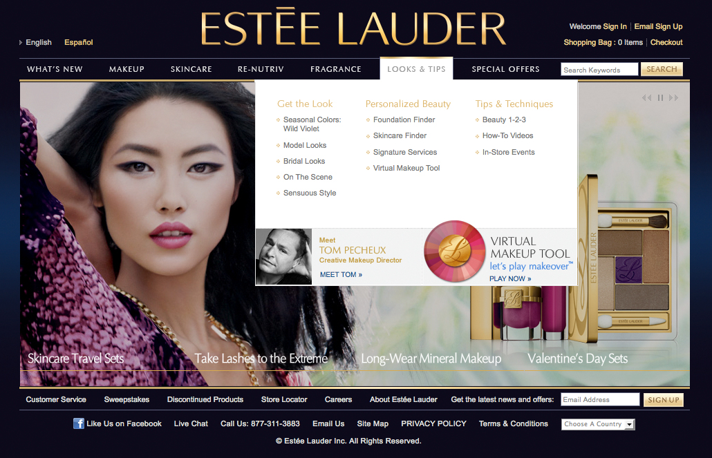 Estee Lauder 网页弹出菜单栏设计案例