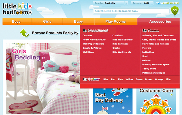 Little Kids Bedrooms 网页弹出菜单栏设计案例