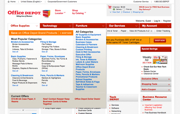 Office Depot 网页弹出菜单栏设计案例