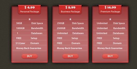 Creative Pricing Table 最新价格表单设计欣赏