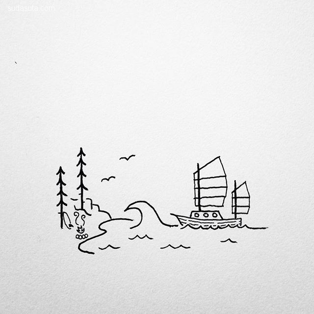 David Powell 简约可爱的线条插画
