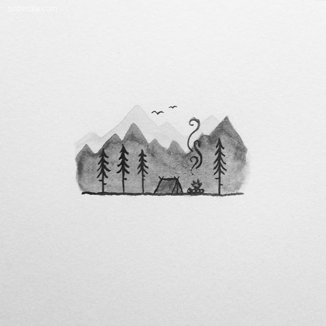 David Powell 简约可爱的线条插画