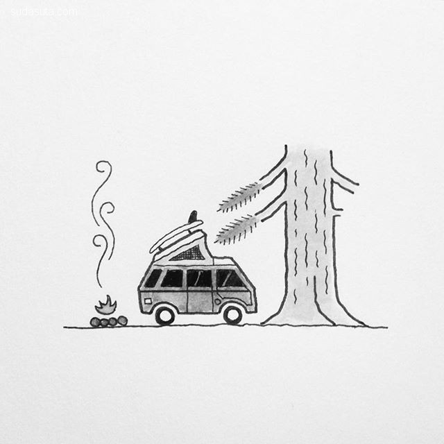 David Powell 简约可爱的线条插画