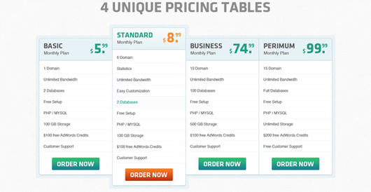 Unique Pricing Tables 最新价格表单设计欣赏