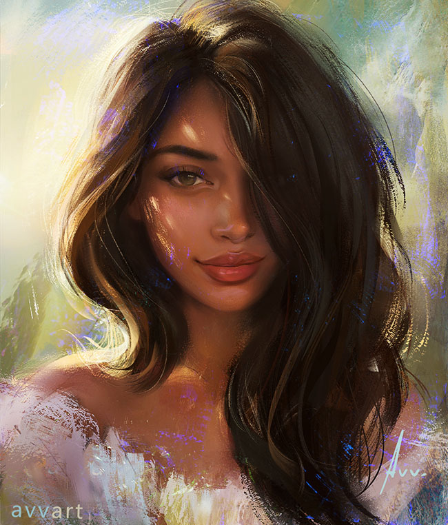 俄罗斯Vinogradov Aleksei漂亮的女孩肖像插画