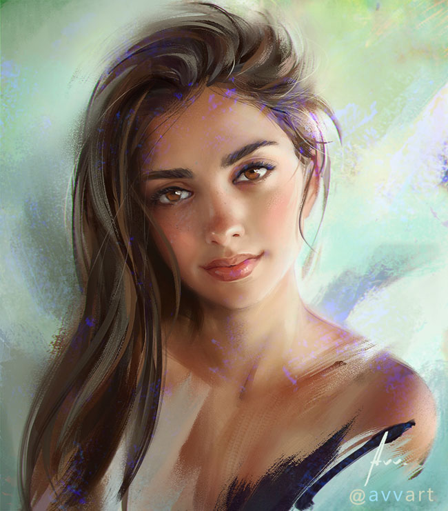 俄罗斯Vinogradov Aleksei漂亮的女孩肖像插画
