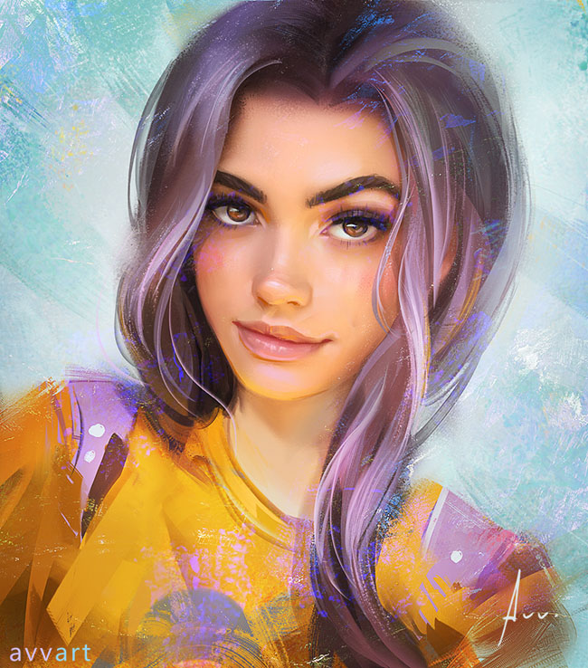 俄罗斯Vinogradov Aleksei漂亮的女孩肖像插画