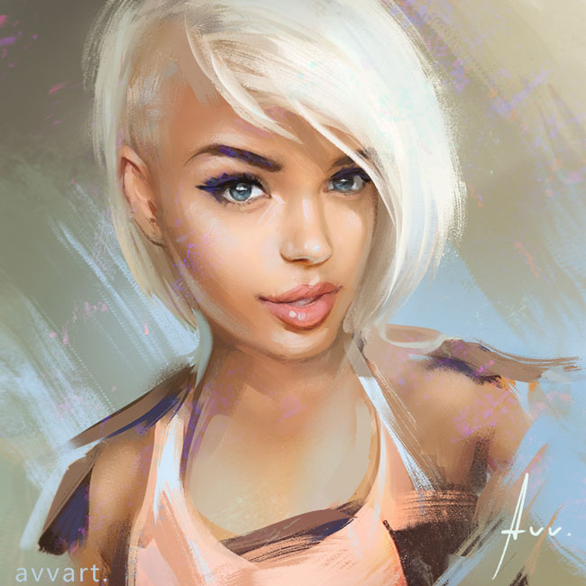 俄罗斯Vinogradov Aleksei漂亮的女孩肖像插画
