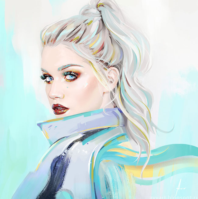 俄罗斯Vinogradov Aleksei漂亮的女孩肖像插画