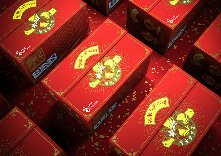 中式风格的花茶黑茶茶砖茶叶包装设计欣赏