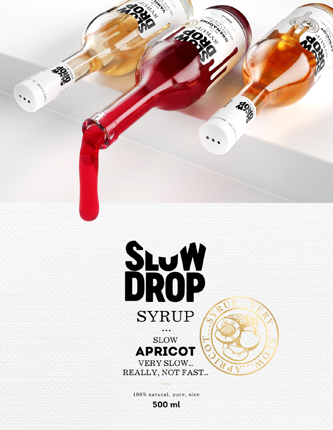 国外靓丽的SLOW DROP鸡尾酒糖浆包装设计