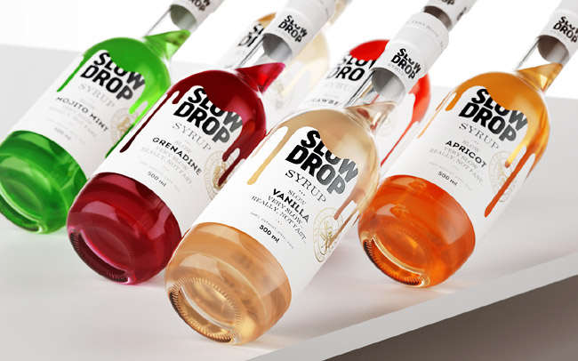 国外靓丽的SLOW DROP鸡尾酒糖浆包装设计