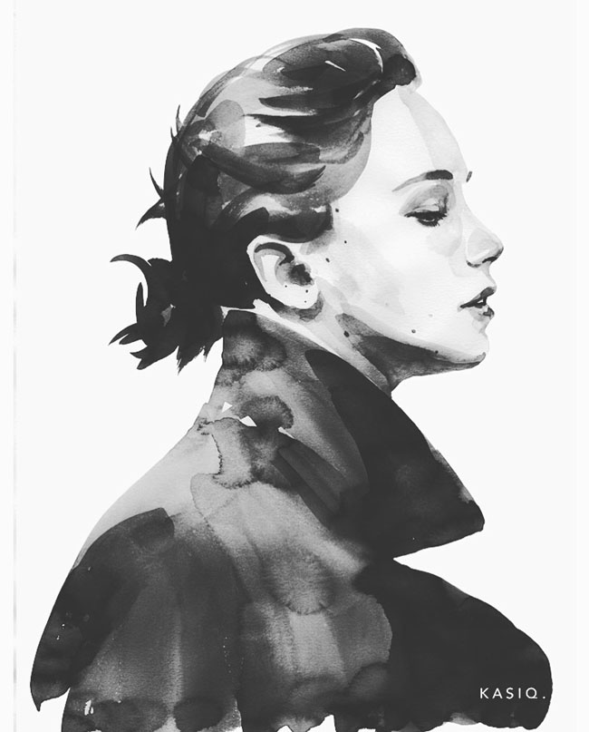 国外插画师Kasiq黑白肖像画设计(一)