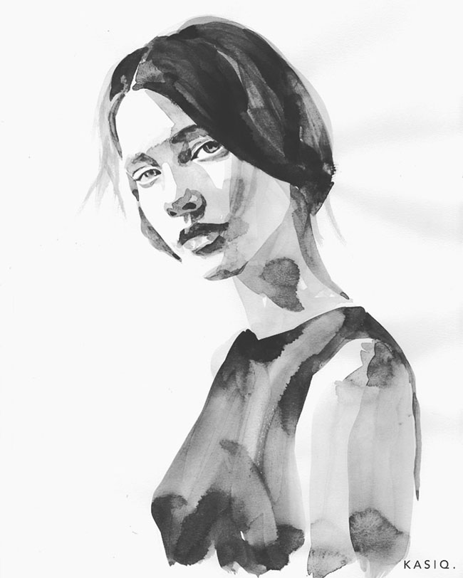 国外插画师Kasiq黑白肖像画设计(一)