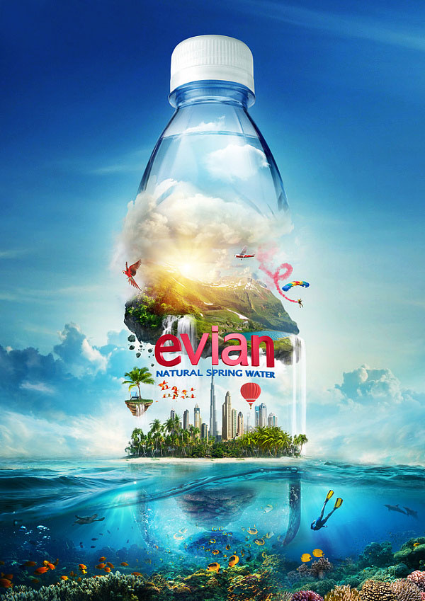 国外evian依云矿泉水PS合成视觉设计