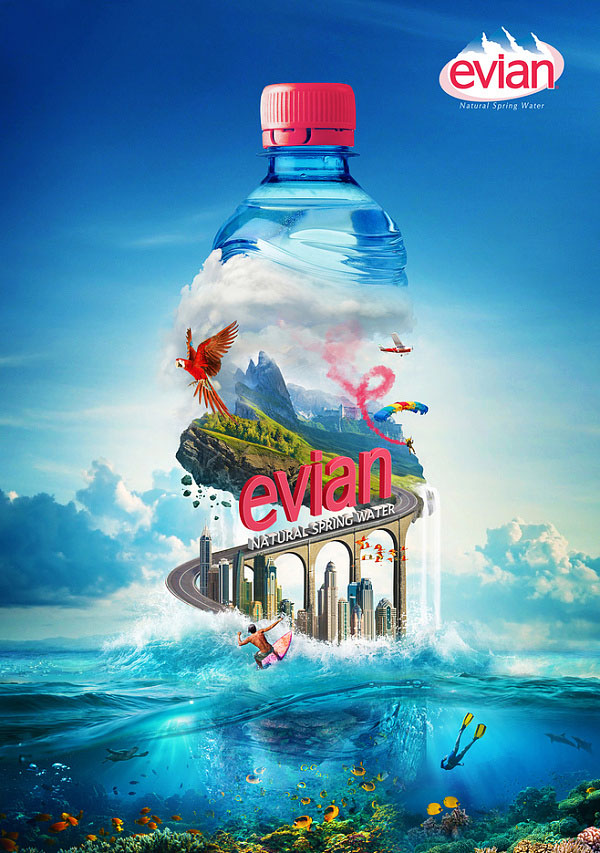 国外evian依云矿泉水PS合成视觉设计