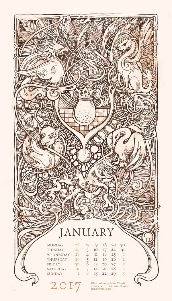 神话主题2017年插画挂历设计13P