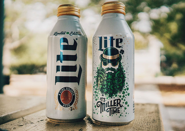 国外millerlite啤酒圣帕特里克节限量版包装设计