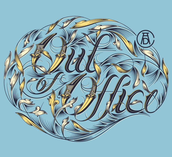 英文Out Of Offic手绘字体设计作品欣赏