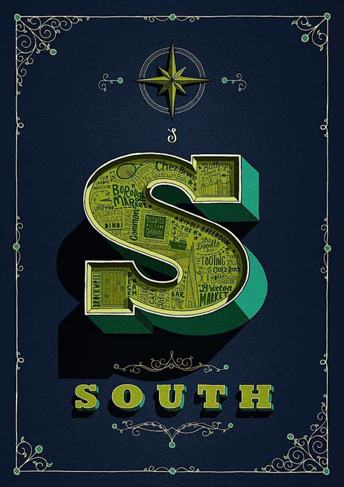 国外设计师Tobias Hall手绘SOUTH字体设计作品