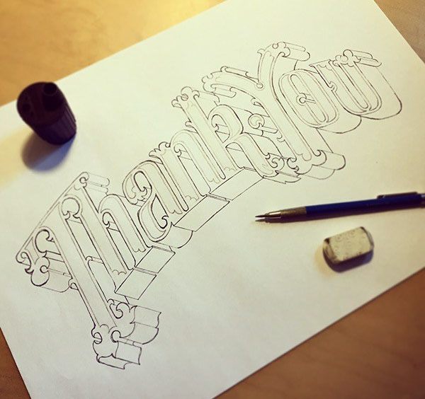 漂亮的手绘英文立体字设计:THANK YOU